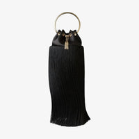 JIMMY CHOO Bon Bon Small Fringed Satin Bucket Bag in black - women's bag - detail view