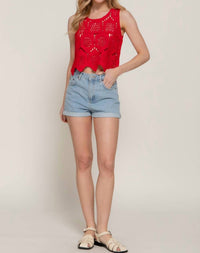 Active Basic - Women's Cotton Crochet Crop Tank Top