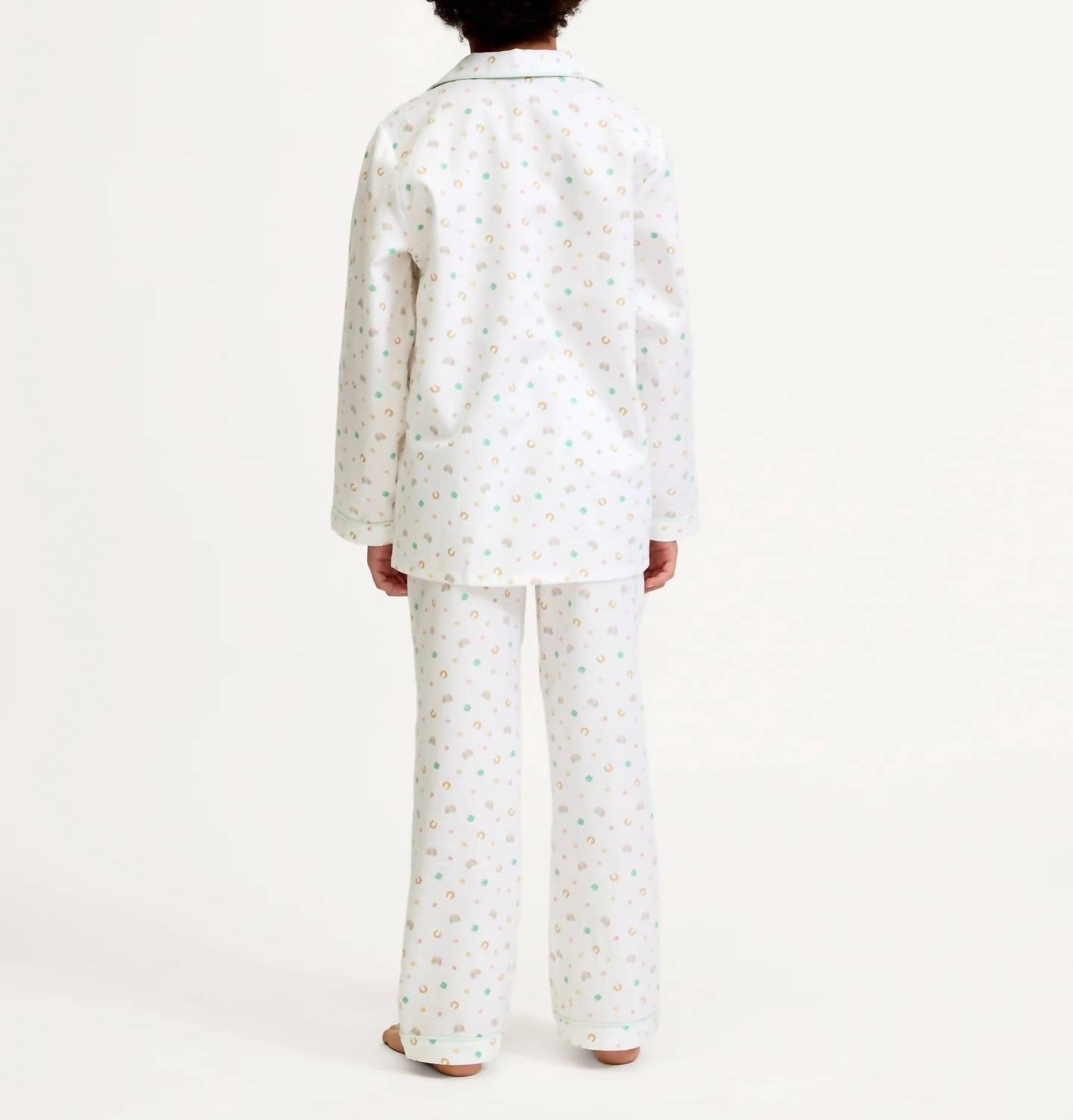 Petite Plume Kid's Twill Pajama Set in good luck charms - kids' sleepwear - detail view