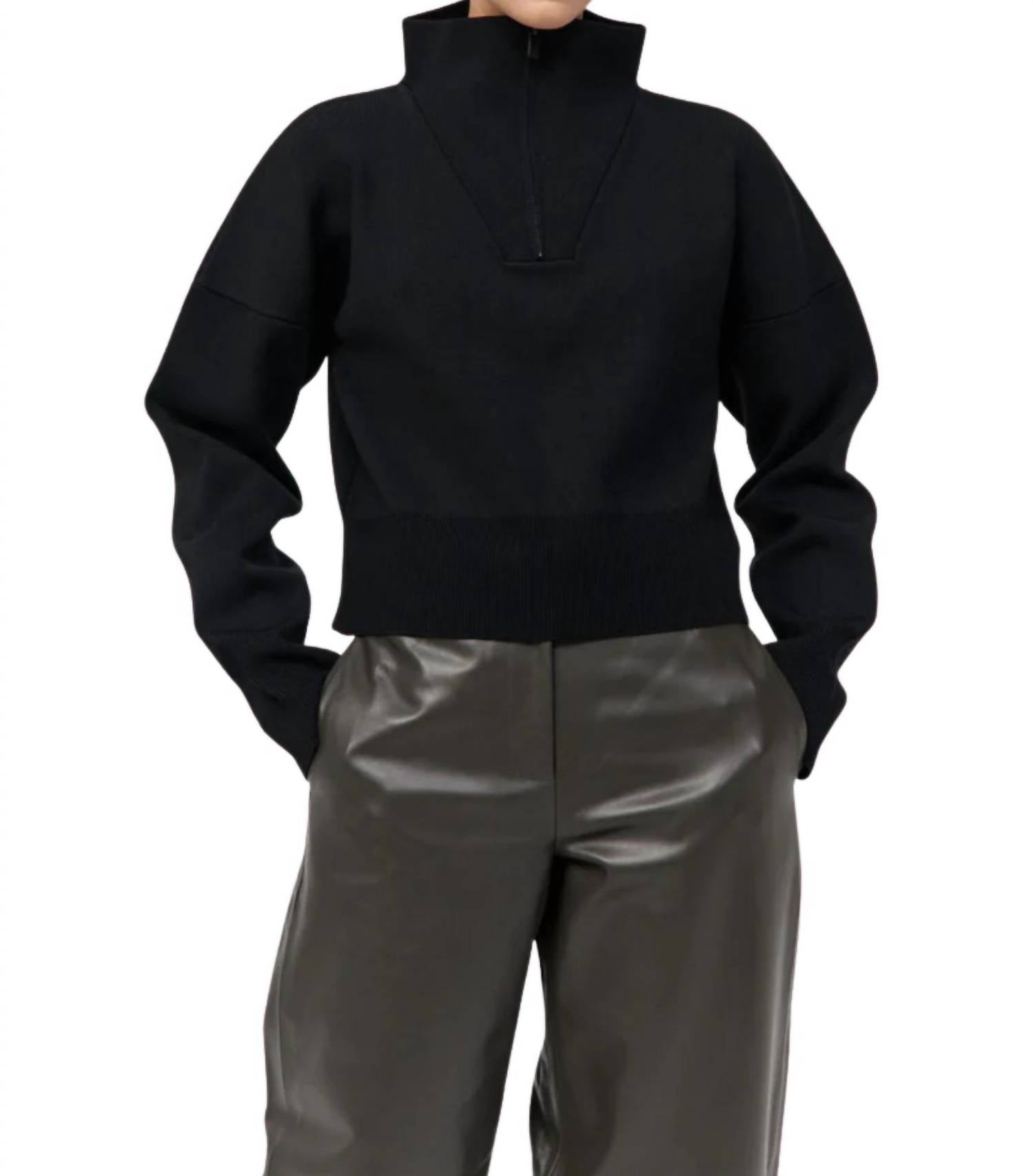 St. Agni Milano Knit Zip Jumper in black - women's jacket - detail view