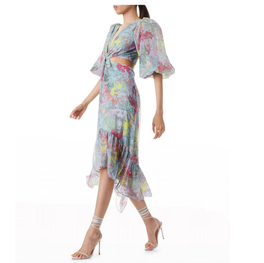 Alice + Olivia - Katia Twist-Front Floral Cutout High Low Dress