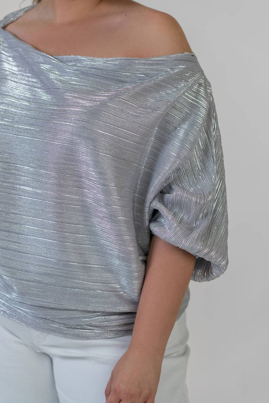 Never Fully Dressed - Silver Plisse Tilly Top - Plus Size