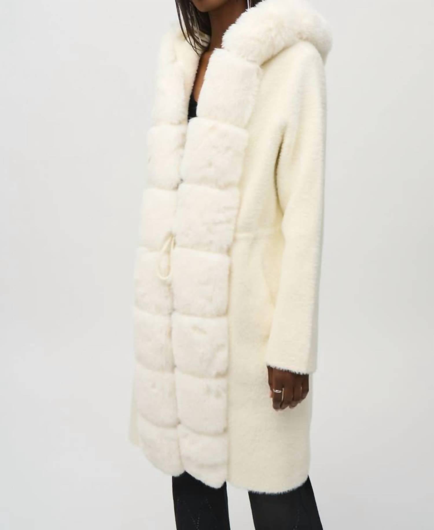 Joseph Ribkoff - Detachable Faux Fur Trim Hooded Coat