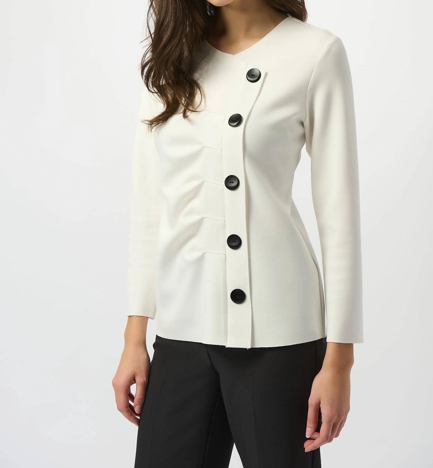 Joseph Ribkoff - Pleated Button Front Long Sleeve Top
