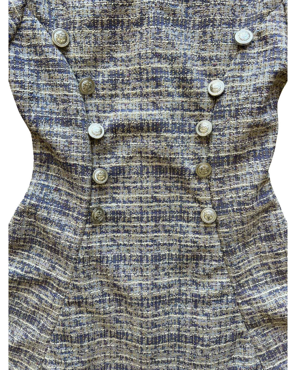 Flowers By Zoe - Girl's Tweed V Neck Button Dress