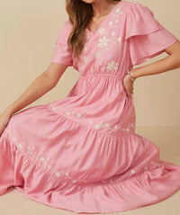 Hayden La - Women's Embroidered Ruffle Sleeve Tiered Dress