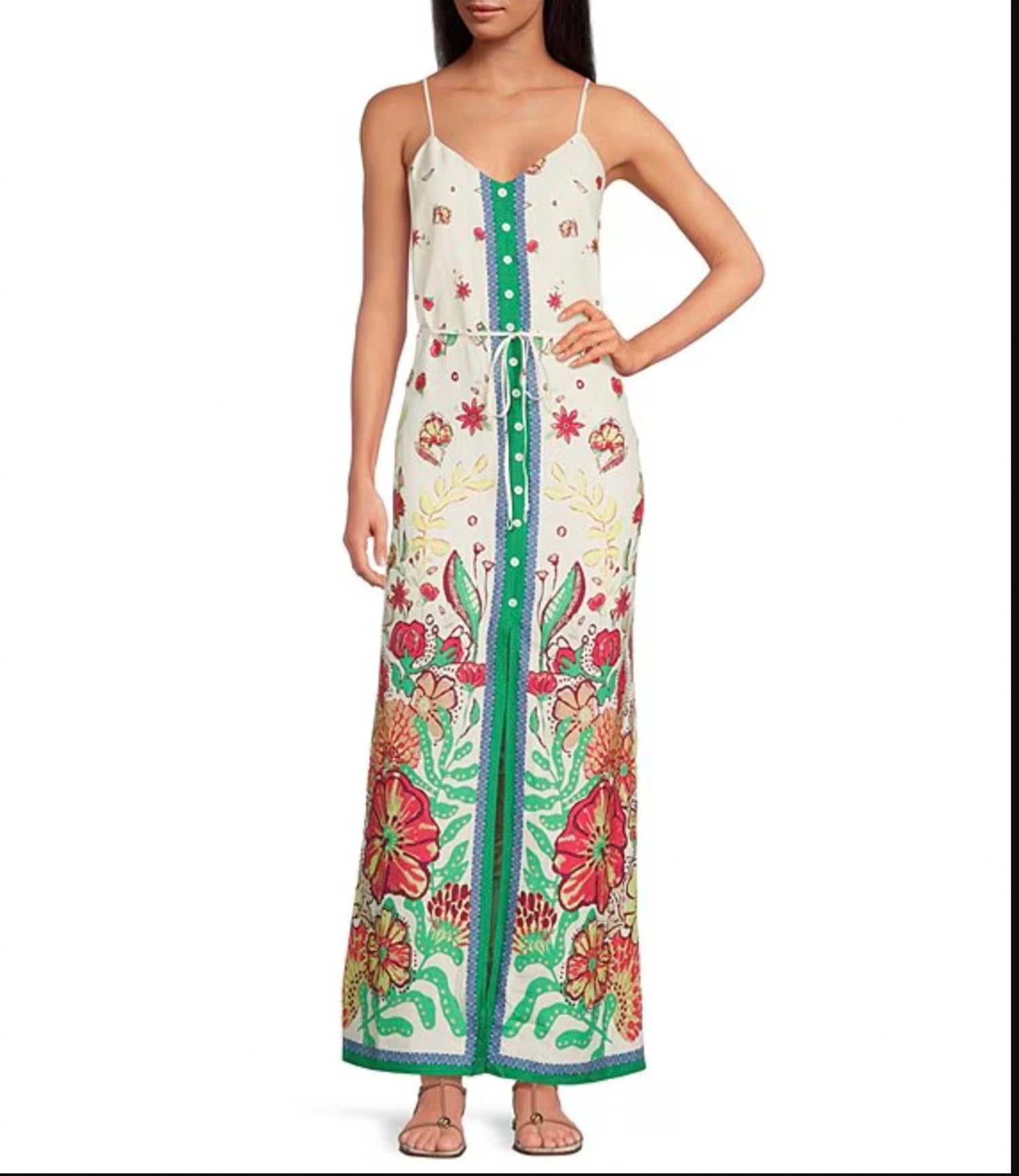 Skies Are Blue - Women's Floral Button Front Maxi Dress