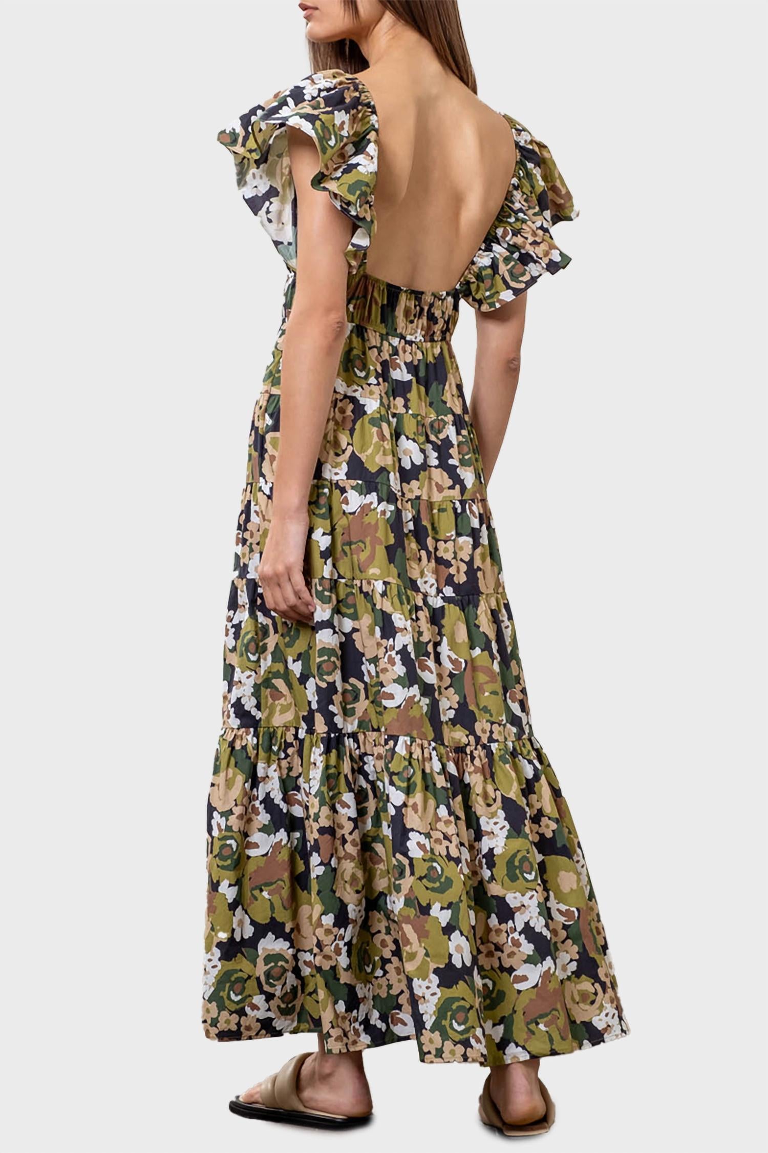 Moon River - Flutter Sleeve Tiered Midi Dress