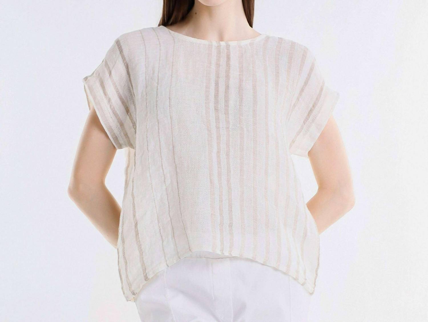 Tina Stephens Italy - Women's Heidi Short Sleeve Specialty Linen Striped Top