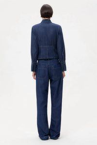 TWP Women's Fifi's Tailored Tie-neck Denim Shirt in dark stone - women's shirt - alternate view