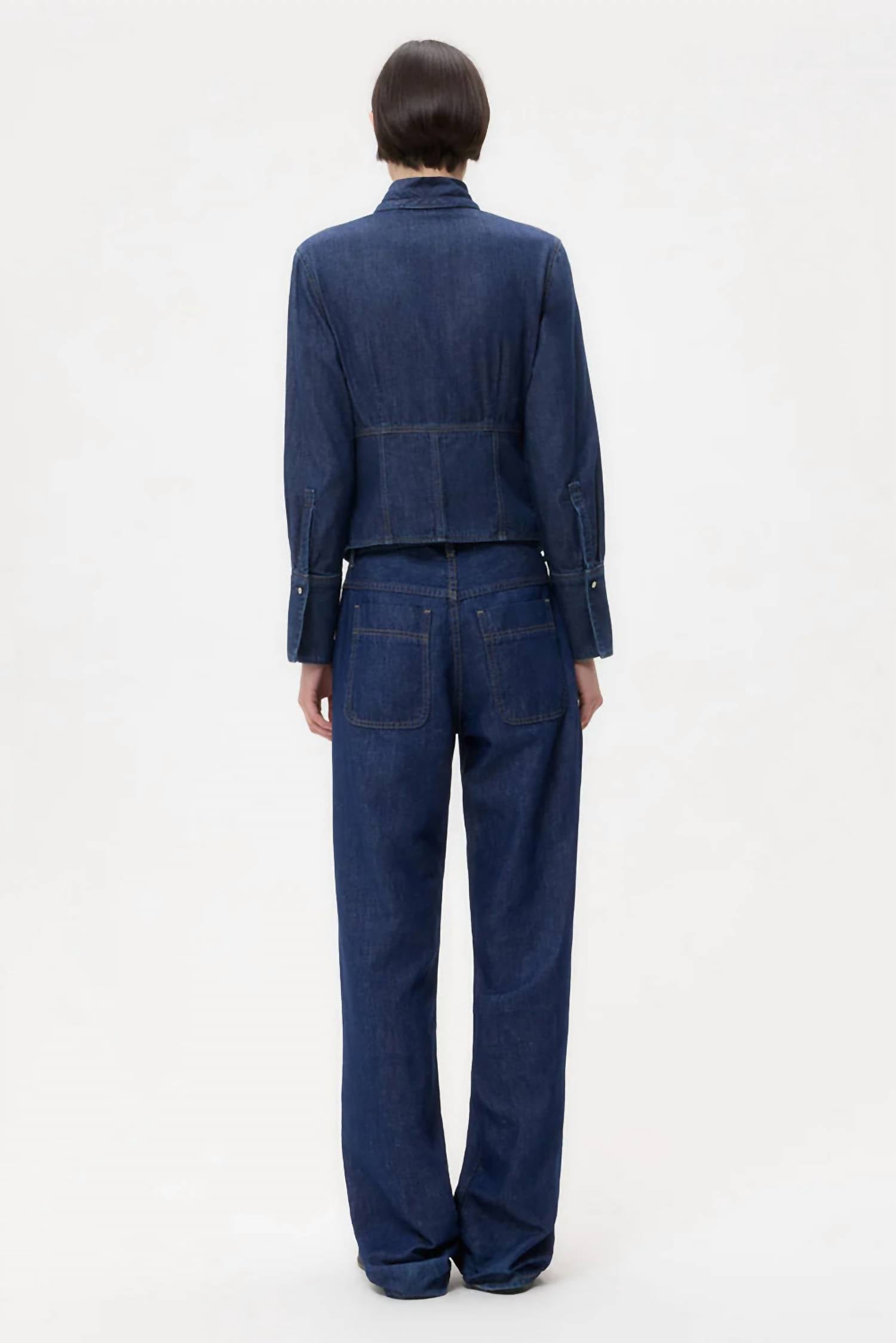 TWP Women's Fifi's Tailored Tie-neck Denim Shirt in dark stone - women's shirt - alternate view