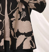 Angel Apparel Floral Knit Poncho in black beige - women's sweater - alternate view