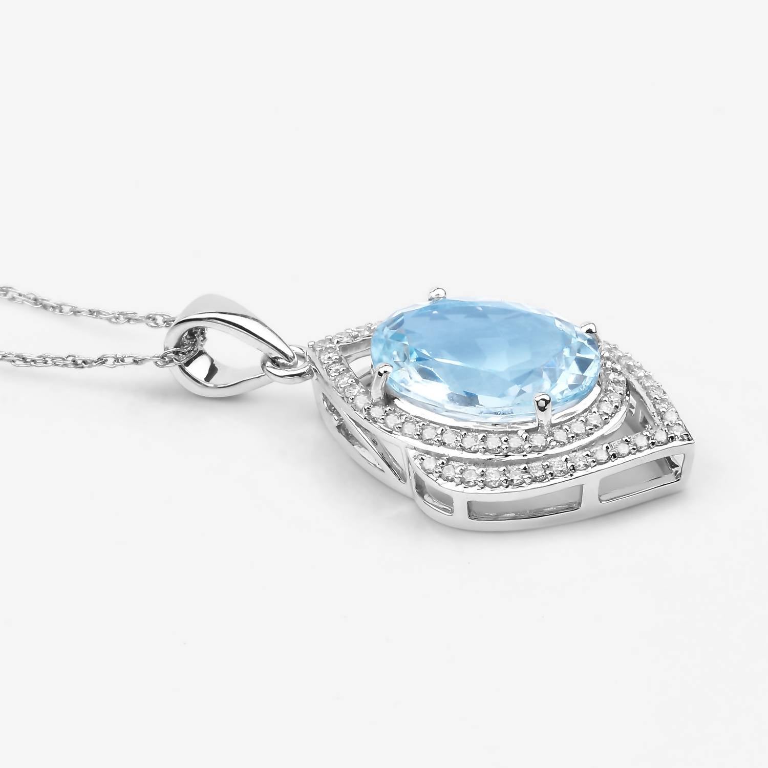 Diana M Jewels Women's Oval Natural Aquamarine Pendant Necklace (3.82 Ct) - Signature Plus in 14k white gold - women's jewelry - detail view
