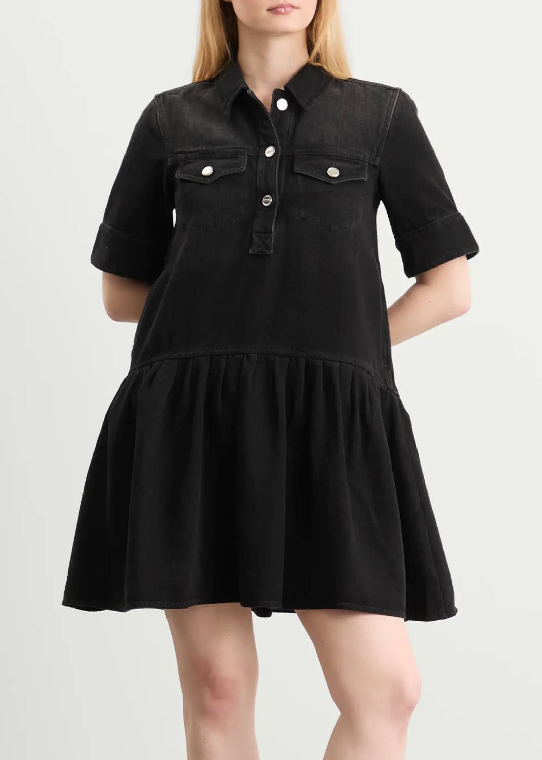 GANNI Future Soft Rigid Denim Mini Dress in washedblack - women's dress