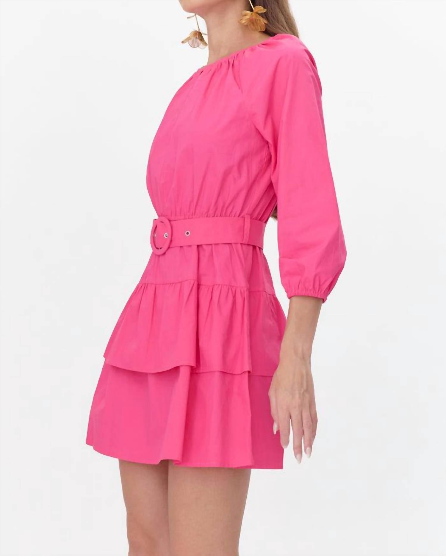 adelyn rae Trina Poplin Mini Dress in fuchsia - women's dress - detail view