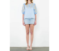 Thml - Puff Sleeve Embroidered Striped Top