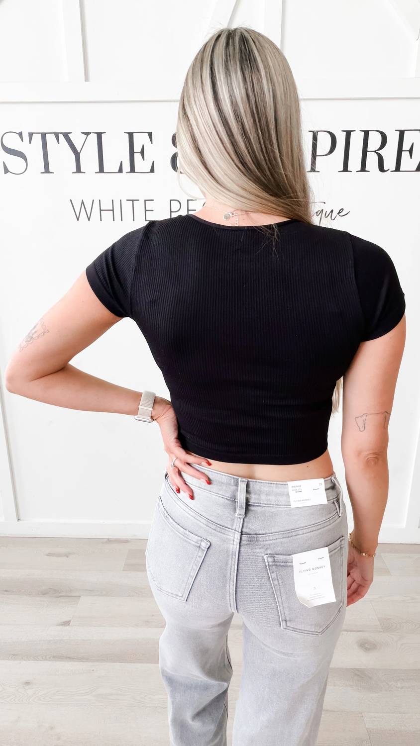 Nikibiki - Cap Sleeve Ribbed Crop Tee