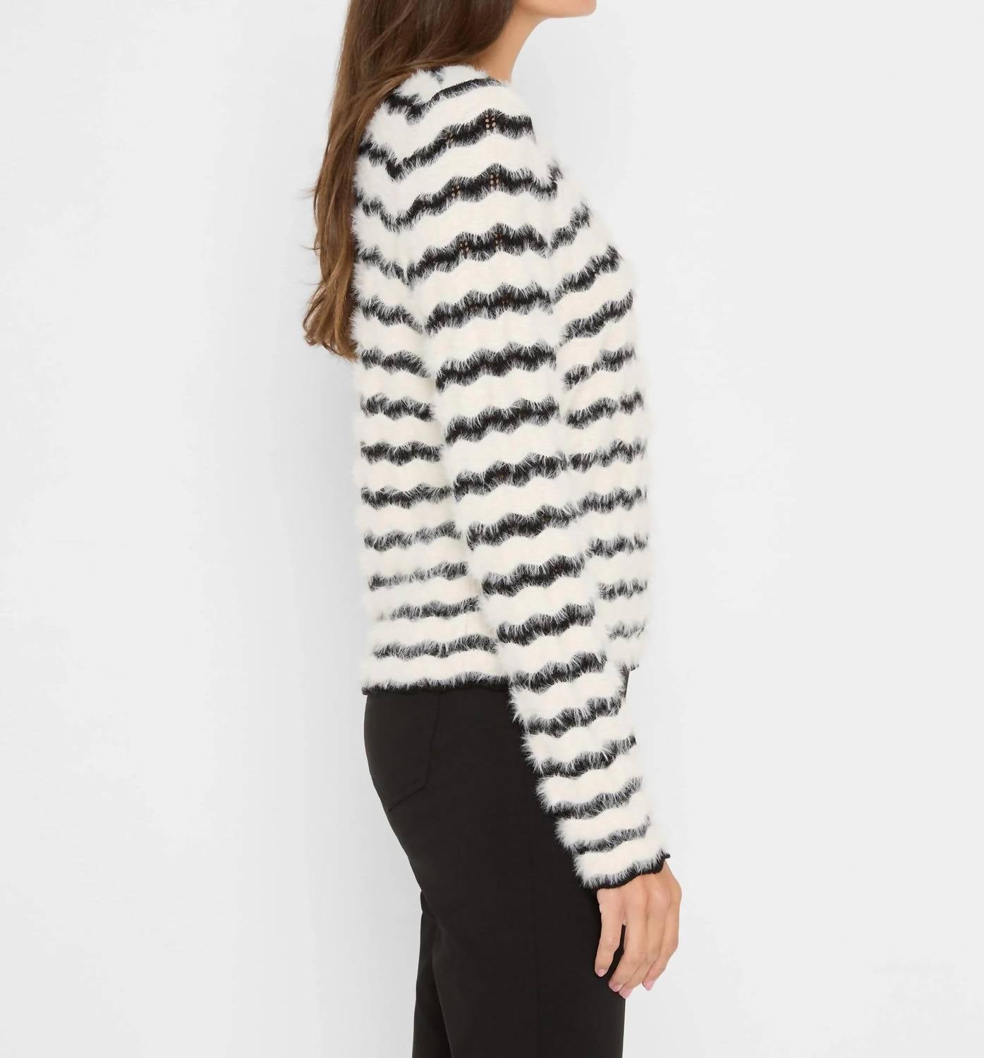 Nic + Zoe Cassidy Cozy Waves Striped Sweater in cream multi - women's sweater - detail view