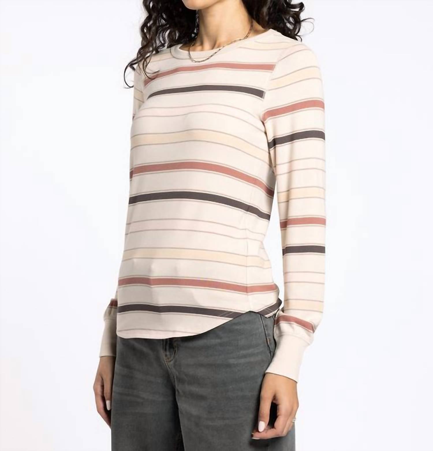 Thread & Supply Stacy Solid Everyday Top in autumn stripe - women's long sleeve top - detail view