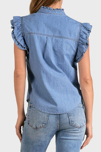 Elan - Chambray Flutter Sleeve Top
