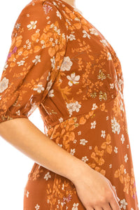 Maison Tara - Floral Contrast Three Fourth Sleeve Dress