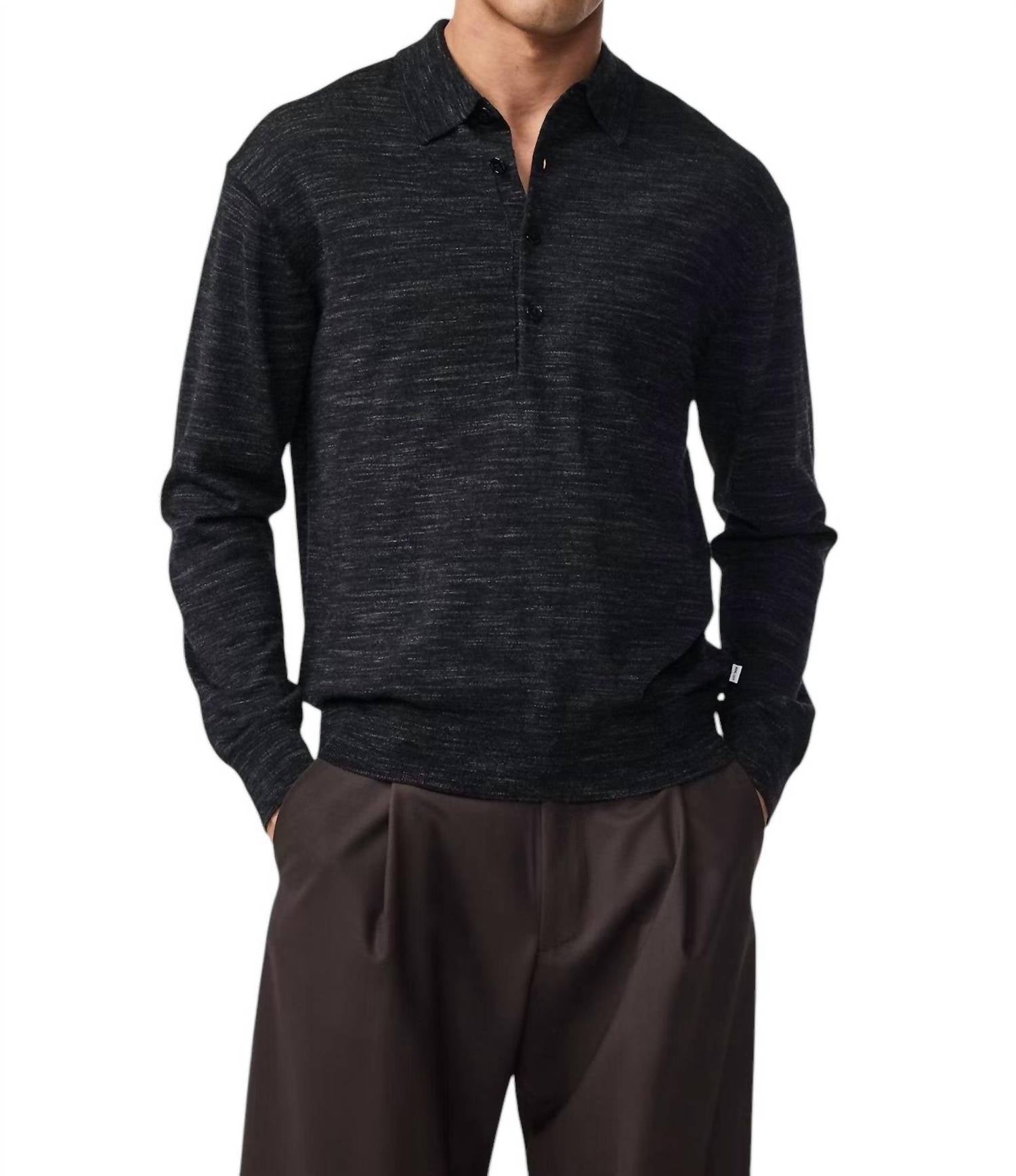 NN07 Raymond Long Sleeve Polo Sweater in black - men's shirt