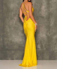 Dave & Johnny - Rhinestone Embellished Lace-up Back Prom Dress