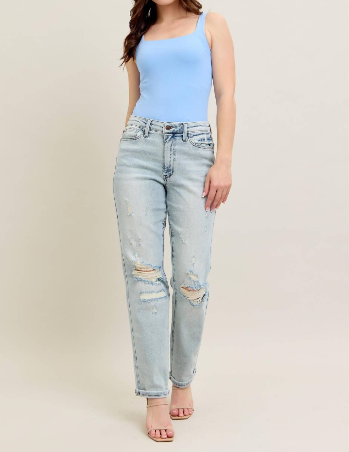 Judy Blue Raina Mid-rise Boyfriend Jean in beige - women's jeans - view 5