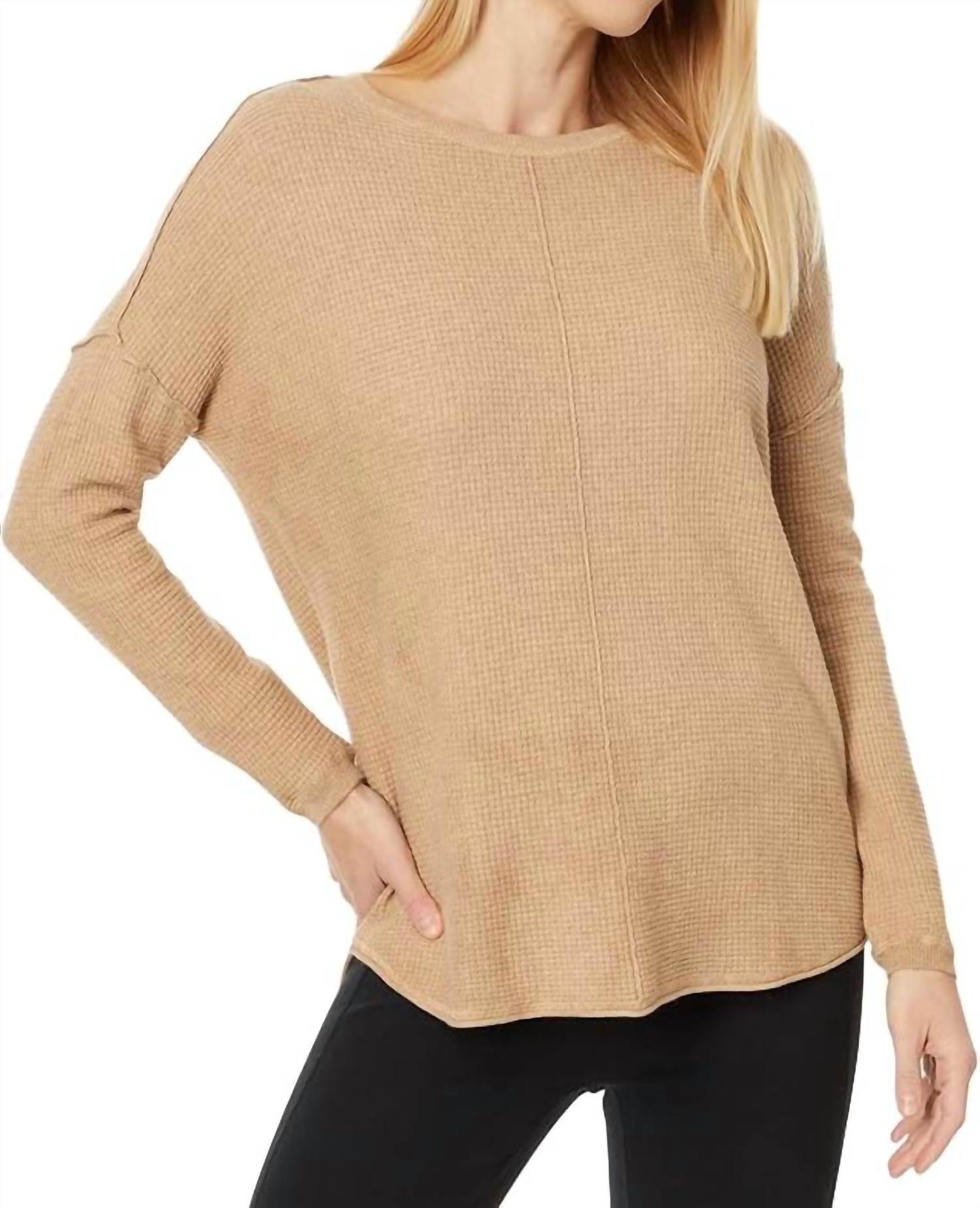 Elliott Lauren Cotton Cashmere Waffle Sweater in wheat - women's sweater
