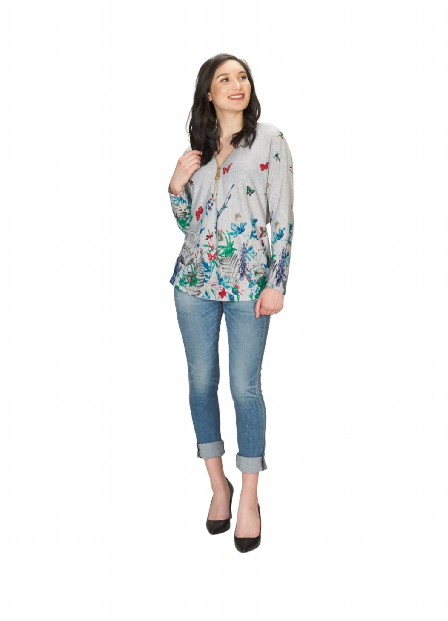 Papillon - Butterfly Printed Sweater With Zip Detail