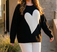 Karen Kane Heart Jacquard Long Sleeve Sweater - Plus in black and cream - women's sweater - view 4