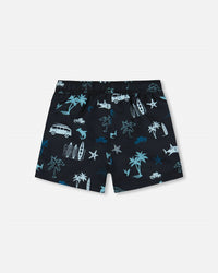 Deux Par Deux - Boy's Printed Beach Swim Trunks