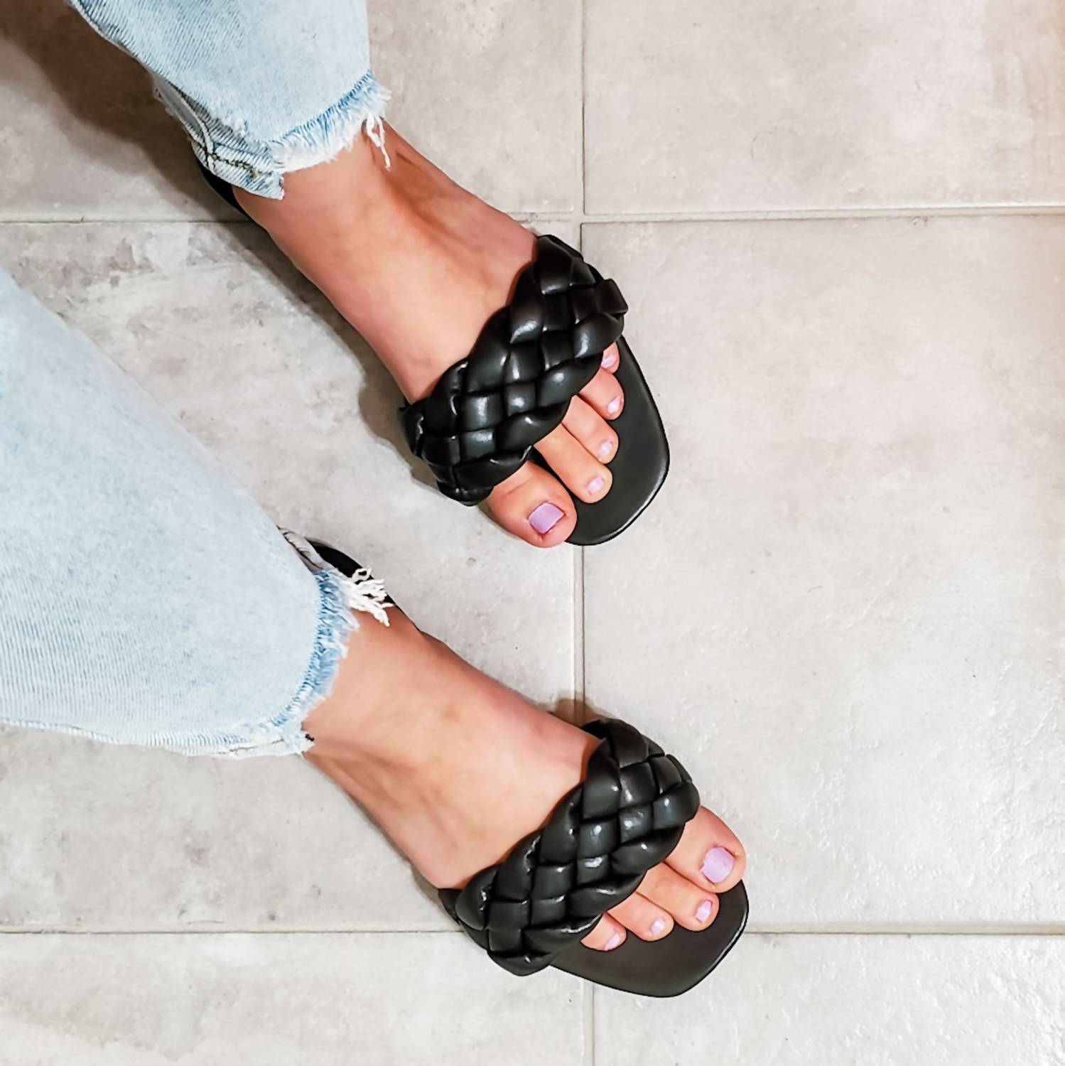 Qupid - Women's Braided Slip On Sandals