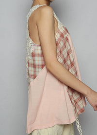 Pol - Plaid Lace Sleeveless Top