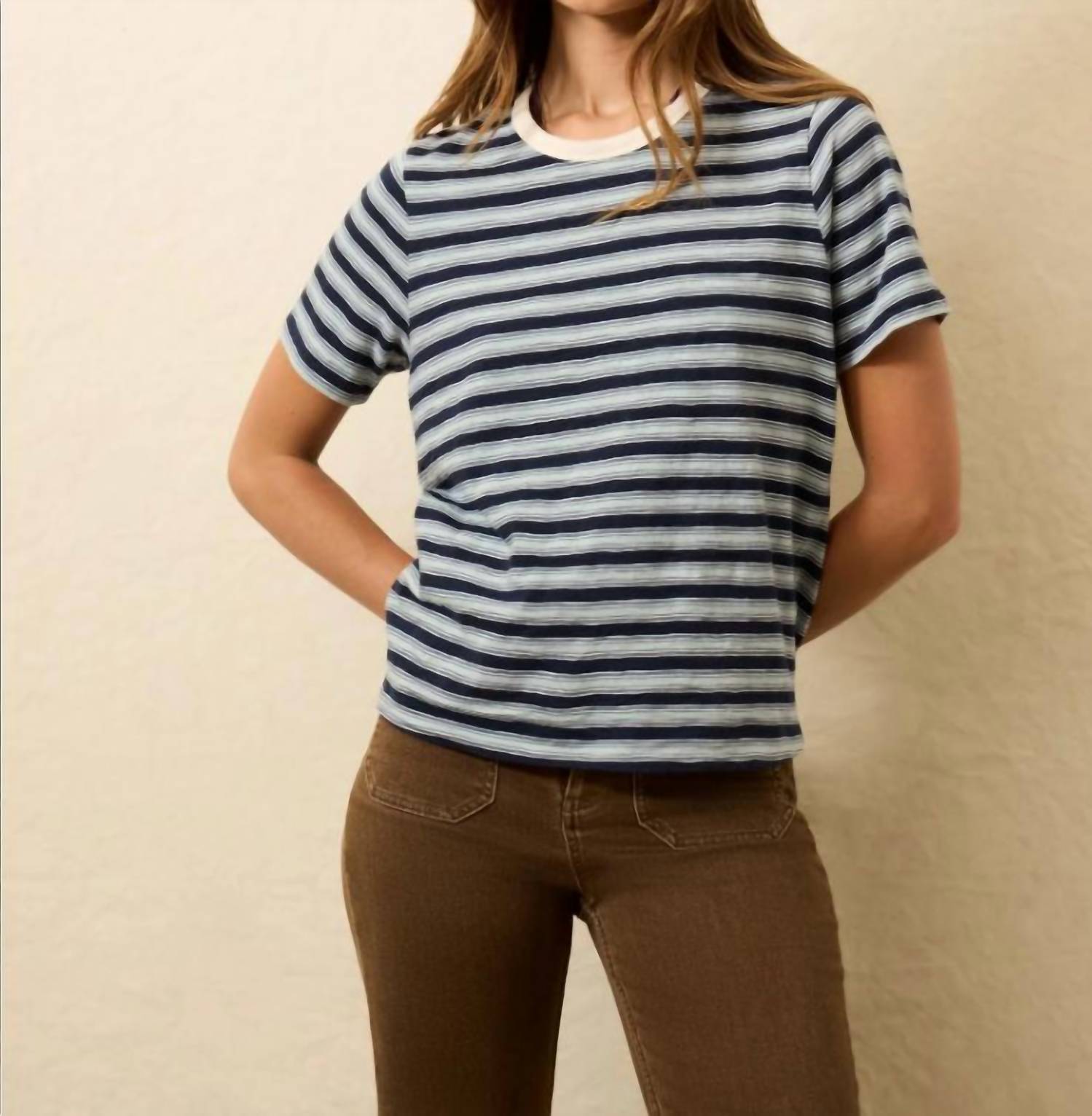 Faherty Sunwashed Essential Tee in harbor haze stripe - women's t-shirt