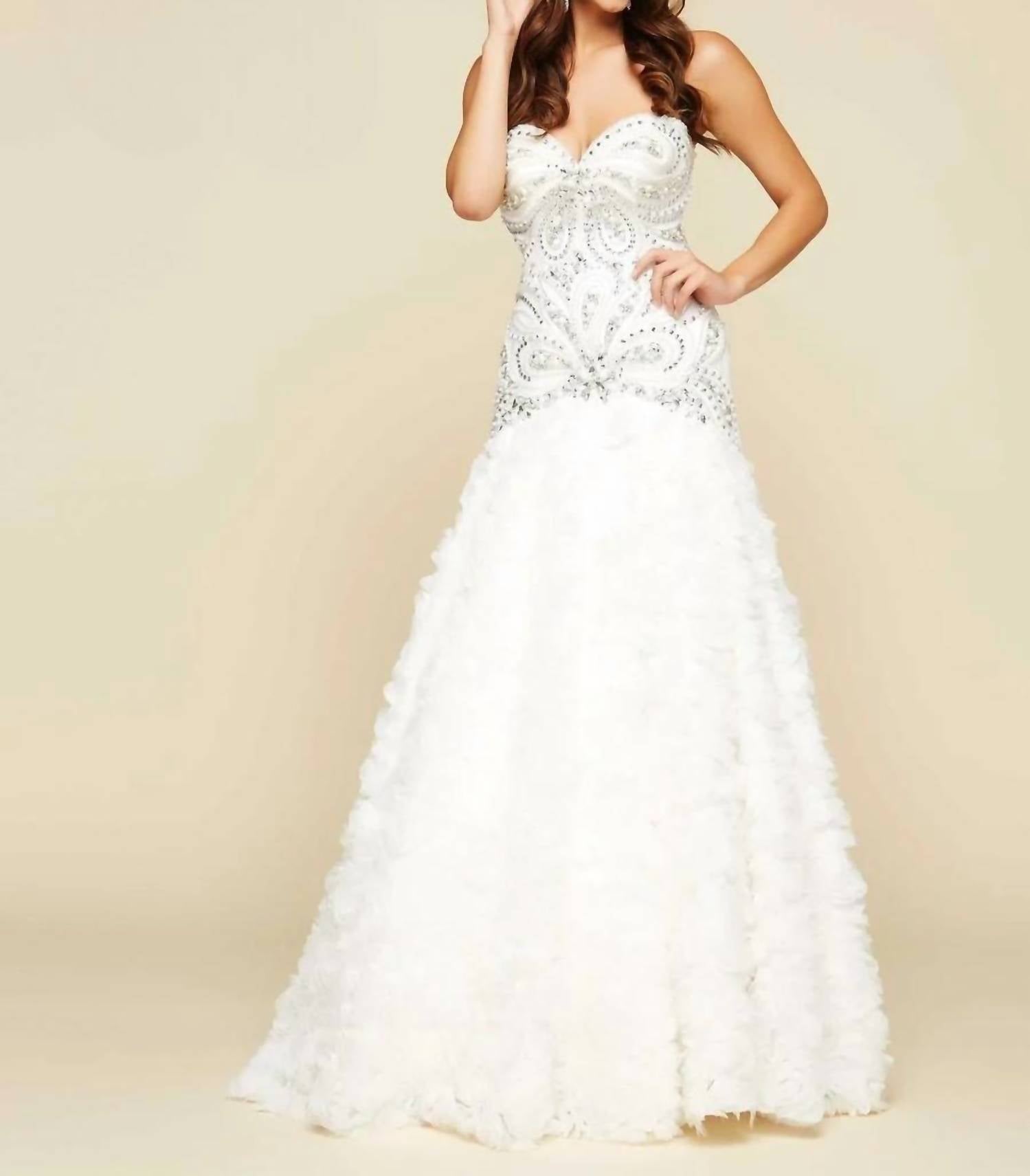 Mac Duggal - Ruffled Rhinestone Embellished Gown