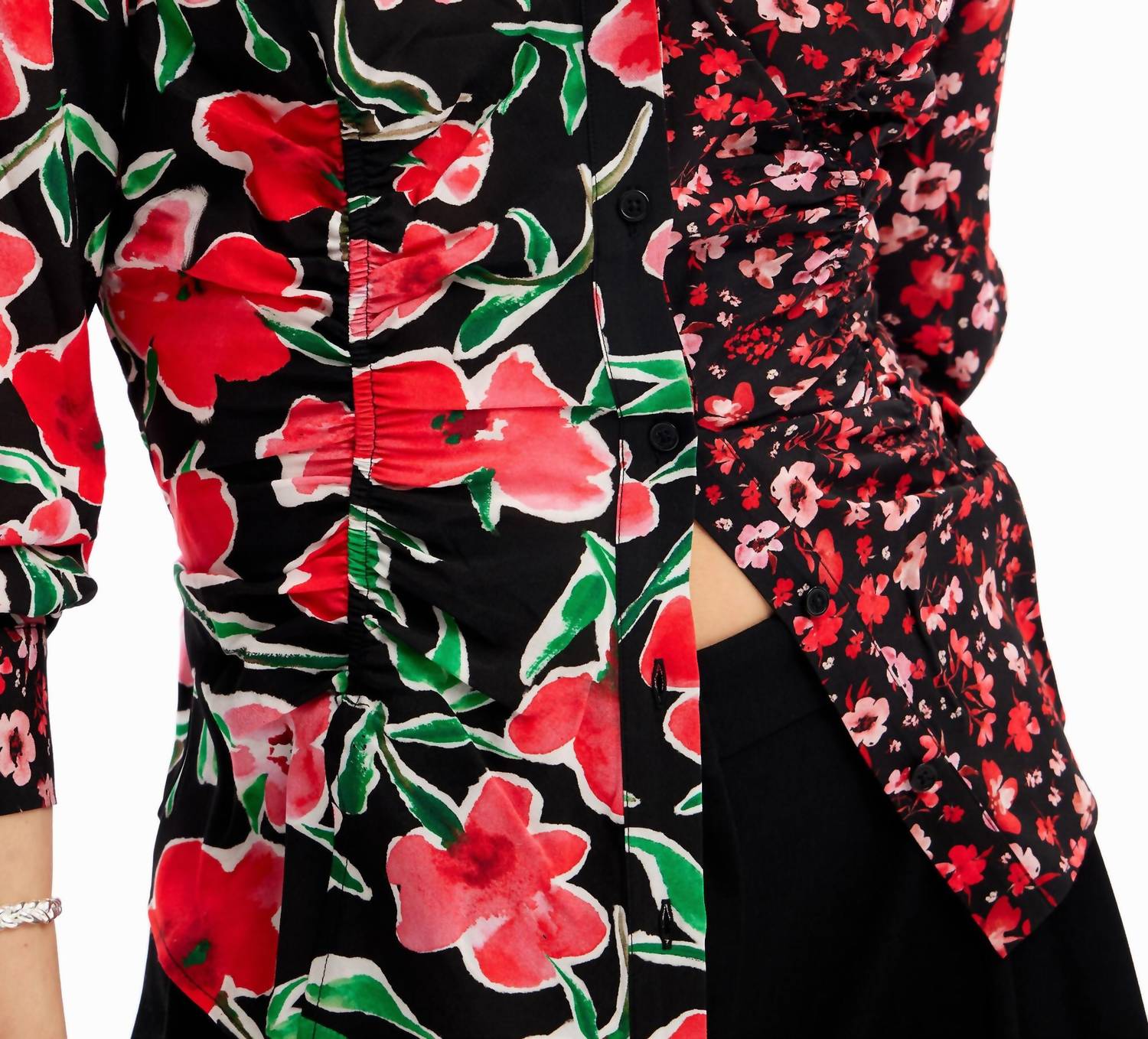 Desigual - Floral Gathered Button Down Shirt