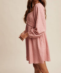 Listicle - Textured Square Neck Babydoll Mini Dress