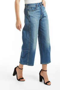 tractr High Rise Barrel Crop Jeans in blue - women's jeans - alternate view