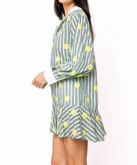 Queen Of Sparkles - Striped Tennis Ball Cotton Button Up Dress