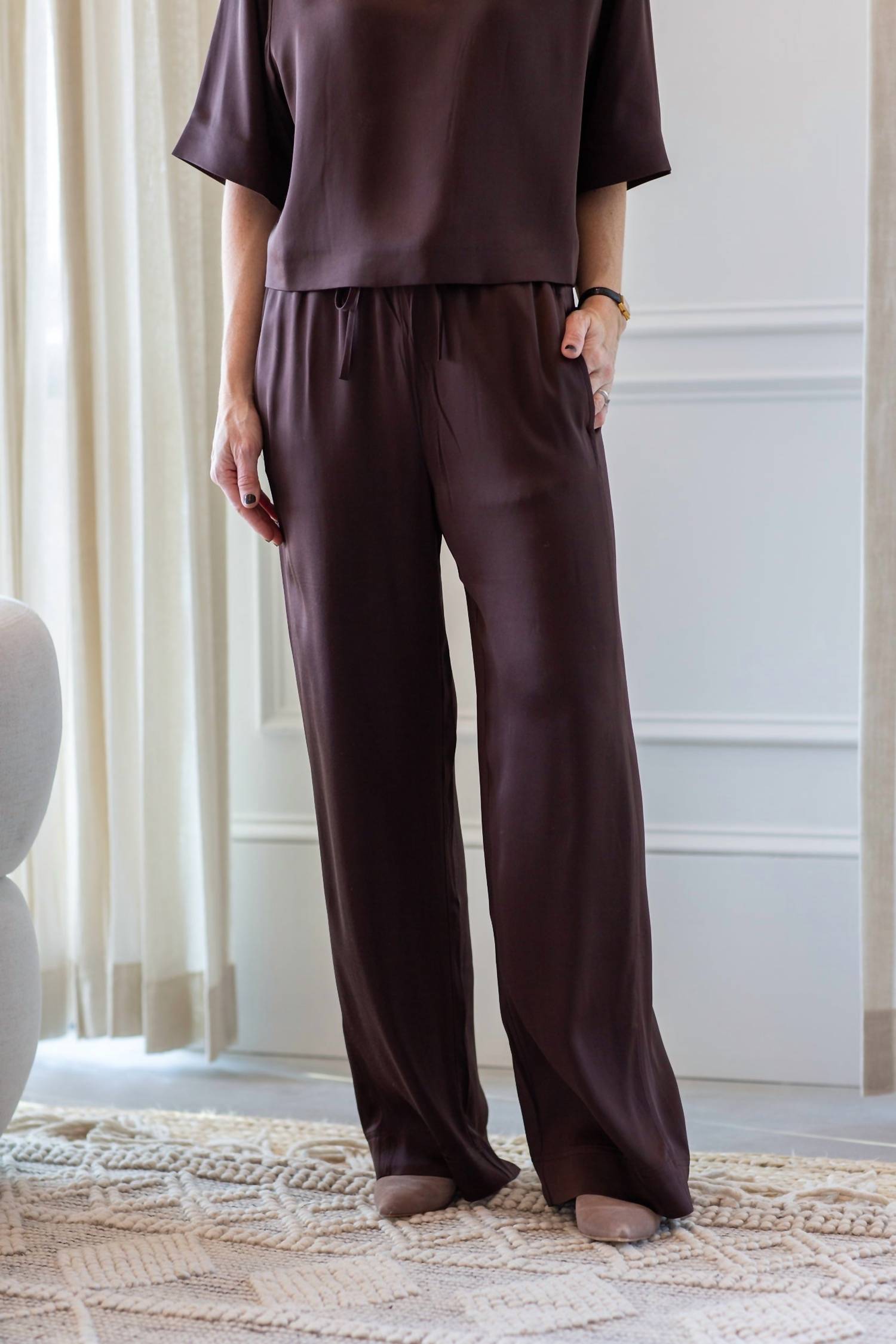 House of Dagmar Drawstring Pull-on Trousers in chocolate brown - women's pants - view 6