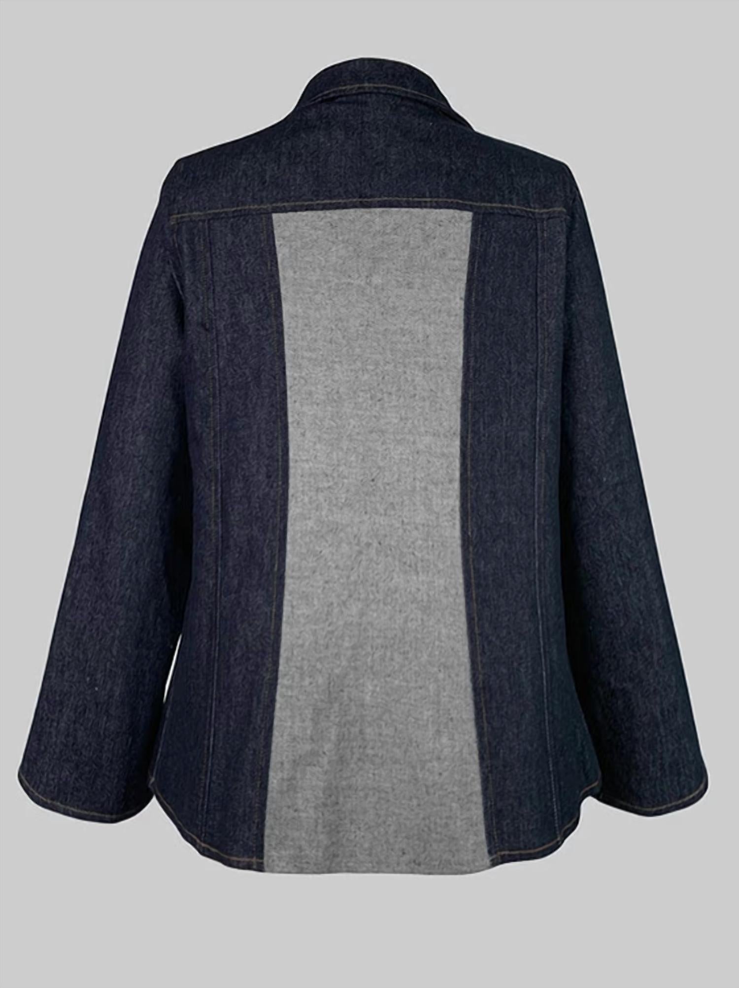 Stylewe - Long Denim Patchwork Blazer Jacket