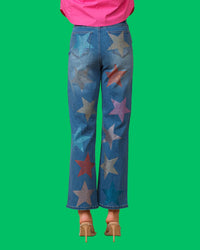 Blue B Nellie Star Bedazzled Wide Leg Jeans in denim - women's pants - alternate view
