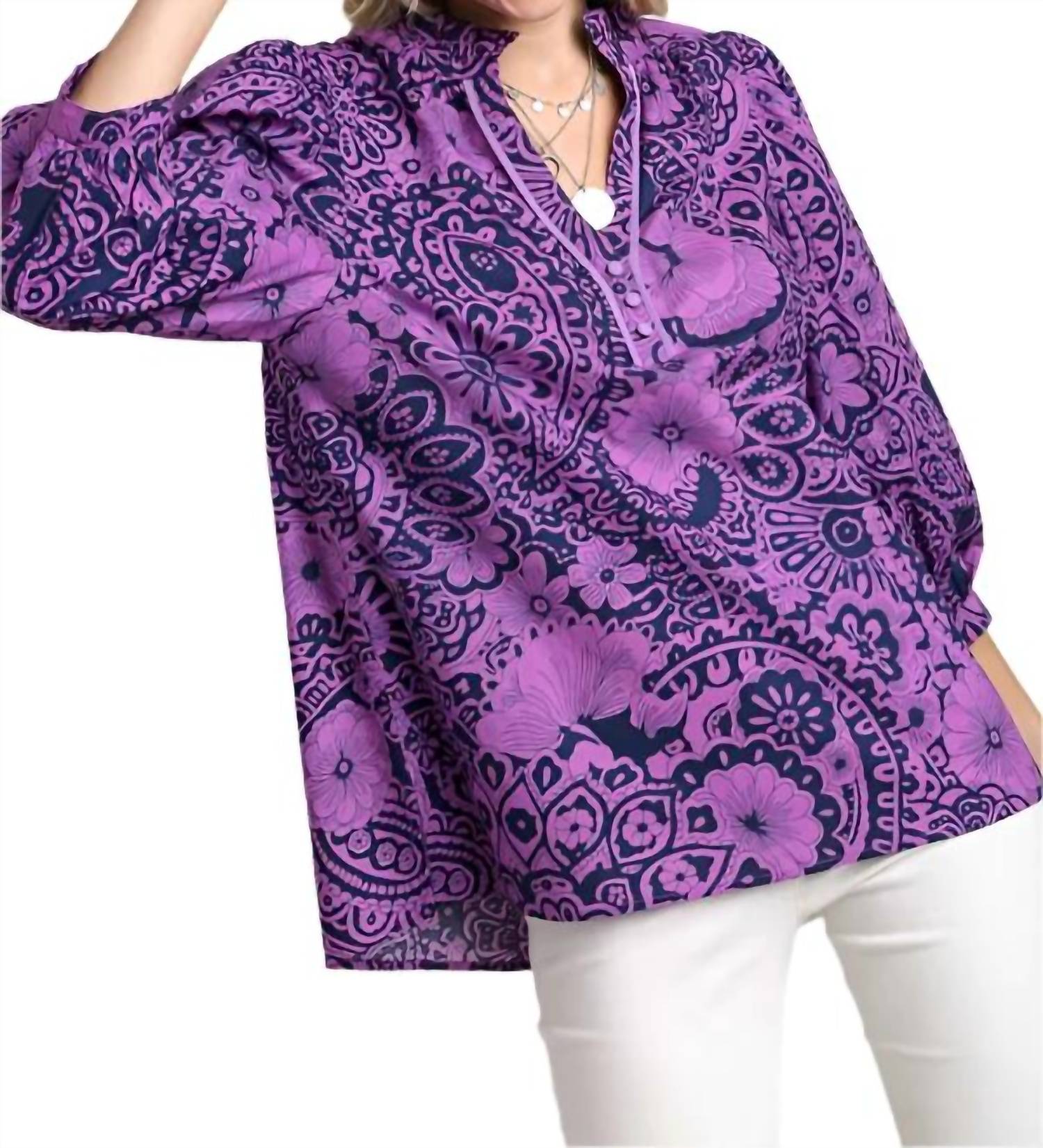 Umgee - Paisley Print Notch Neck Top