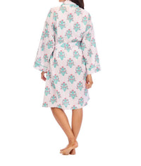mudpie DAHLIA BLOCK PRINT ROBE in beige - women's intimate - detail view