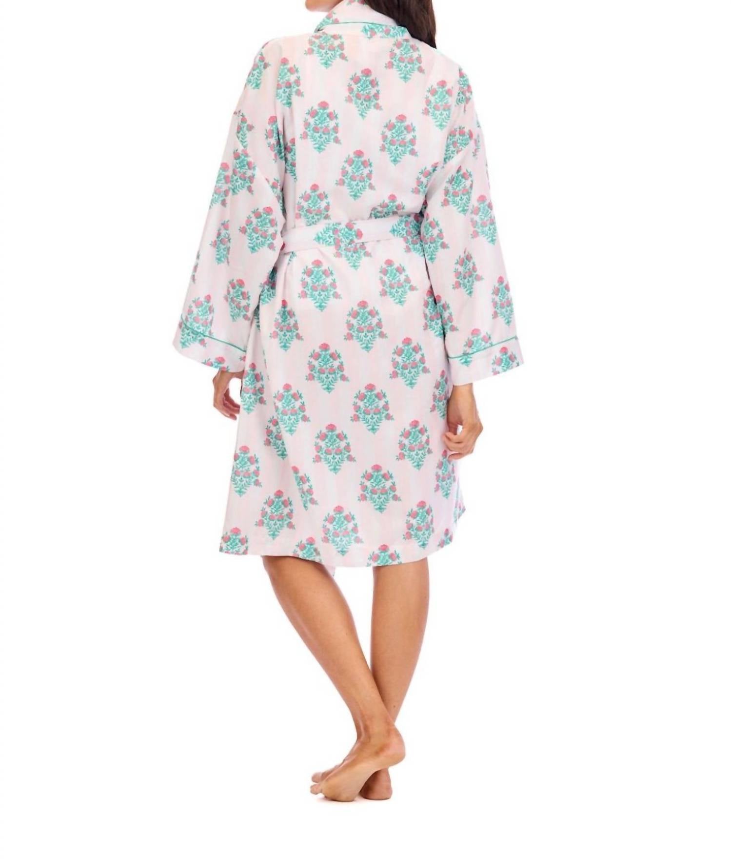 mudpie DAHLIA BLOCK PRINT ROBE in beige - women's intimate - detail view