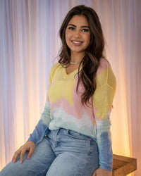Charlie B - Printed Light Cotton V-neck Sweater