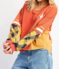 Little Secret Of Mine - Plaid About You Mix Color Block Terry Knit Pullover