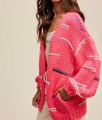 Listicle - Hand Crochet Knit Stripe Design Open Cardigan