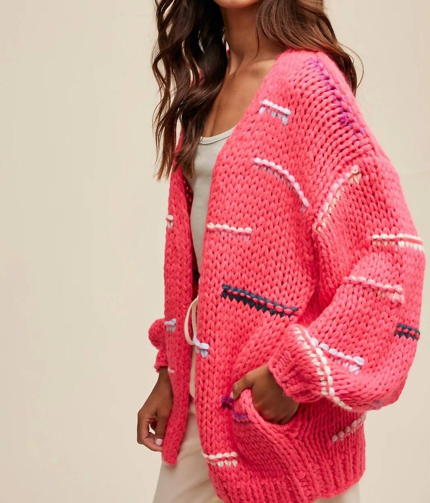 Listicle - Hand Crochet Knit Stripe Design Open Cardigan